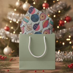 Green Vintage Christmas Ornaments Pattern Tissue Paper