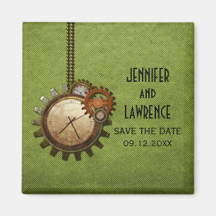 Green Vintage Clock Save the Date Magnet