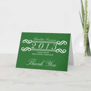 Green Vintage Damask 2013 Grad Thank You Card