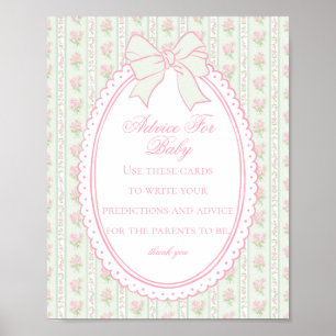 Green Vintage Fancy Floral Advice for Baby Shower Poster