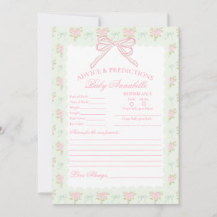 Green Vintage Fancy Floral Baby Advice Card
