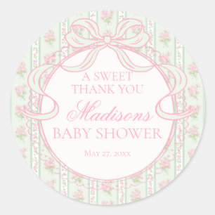 Green Vintage Fancy Floral Baby Shower Circle Classic Round Sticker