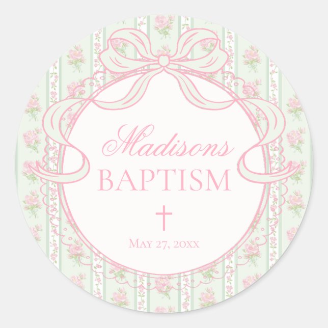 Green Vintage Fancy Floral Baptism Envelope Seal (Front)