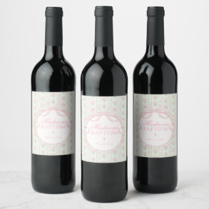 Green Vintage Fancy Floral Baptism Favors Wine Label