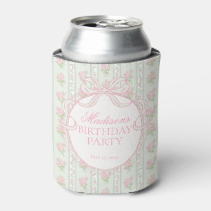 Green Vintage Fancy Floral Birthday Party Favor Can Cooler