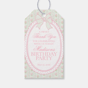Green Vintage Fancy Floral Birthday Party Favors Gift Tags