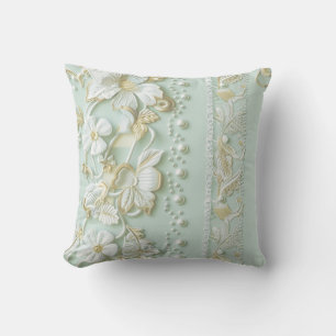 Green Vintage Floral Faux Lace Throw Pillow