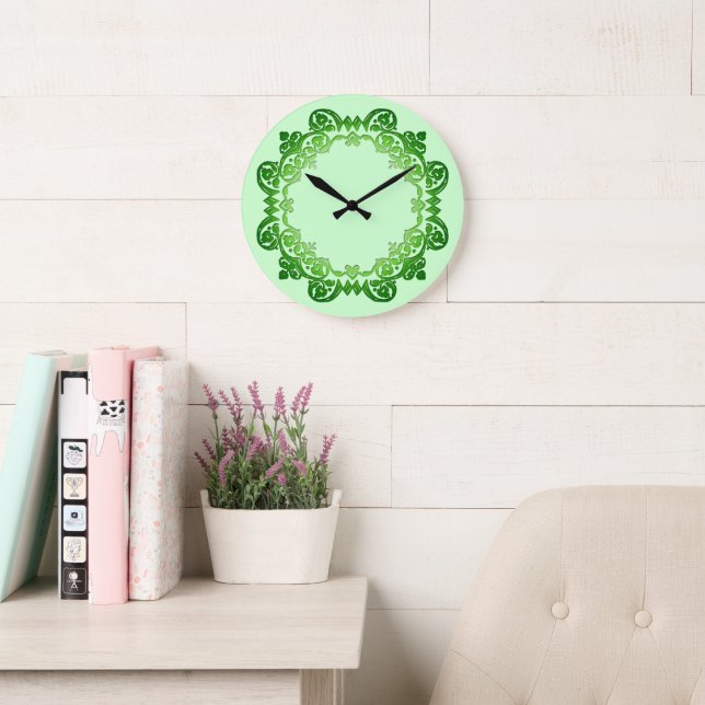 Green Vintage Floral Medallion Large Clock (Reading Room)