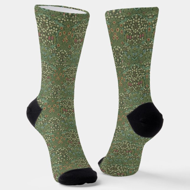 Green Vintage Floral Morris Flowers Pattern  Socks (Angled)