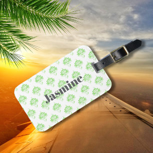 Green Vintage Floral Pattern with Custom Monogram Luggage Tag