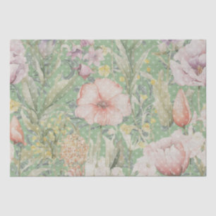 Green Vintage Floral Pattern With Polka Dots Tissue Paper