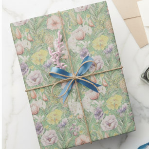 Green Vintage Floral Pattern With Polka Dots Wrapping Paper