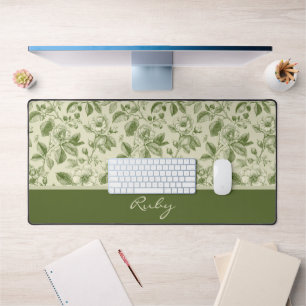 Green Vintage Floral Toile Pattern Desk Mat