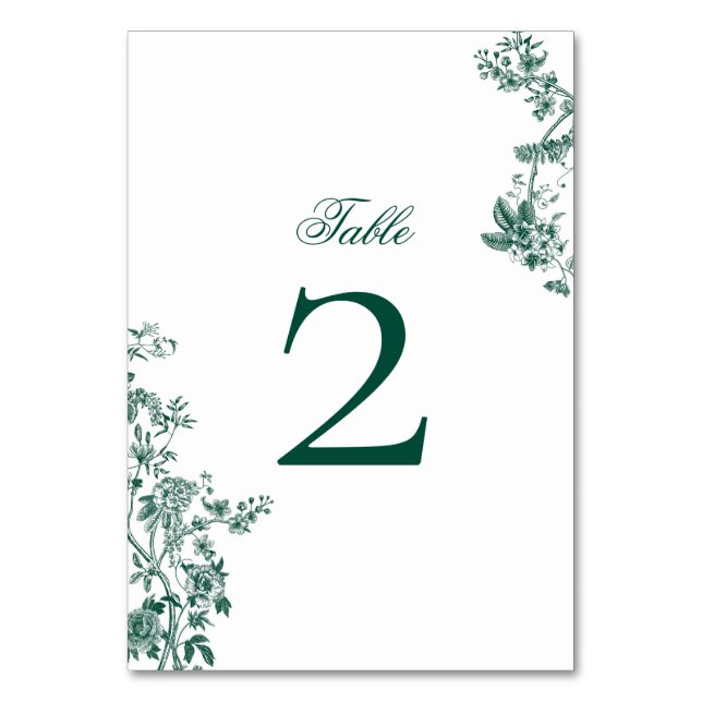 Green Vintage Floral Wedding Suite Table Numbers (Front)