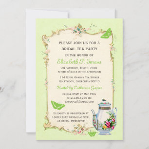 Green Vintage French Bridal Tea Party Invitation