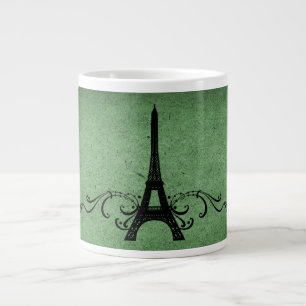Green Vintage French Flourish Large Coffee Mug