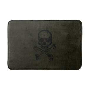 Green Vintage Grunge Skull Crossbones Halloween Bath Mat