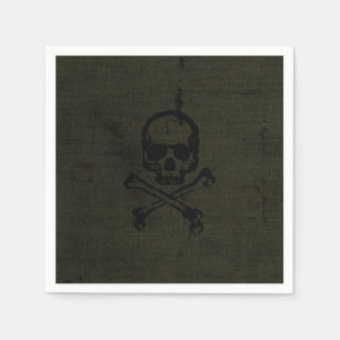 Green Vintage Grunge Skull Crossbones Halloween Napkin