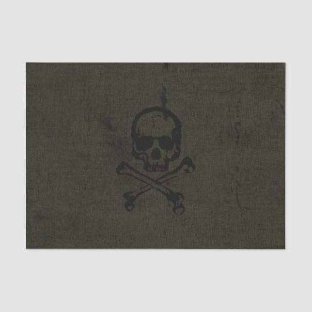 Green Vintage Grunge Skull Crossbones Halloween Tissue Paper (Front)