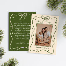Green Vintage Hand-Drawn Bow Frame Photo Christmas