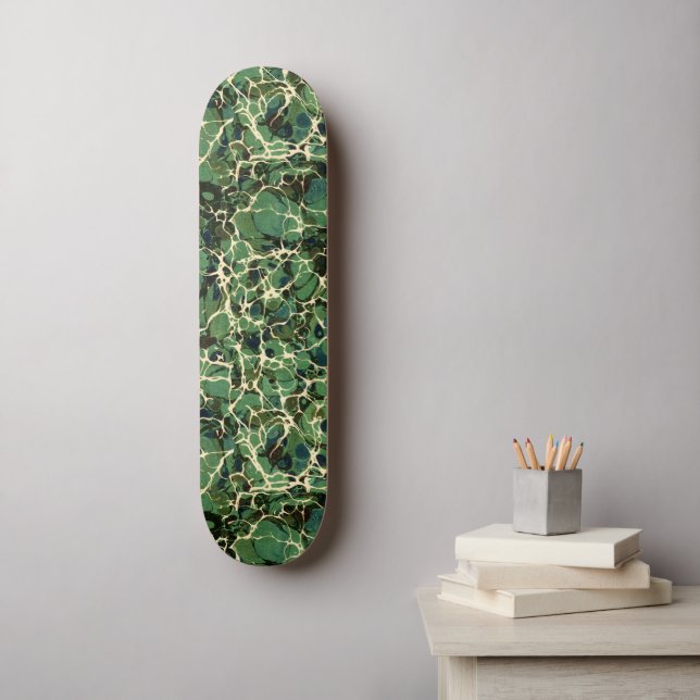 Green Vintage Marbled Paper Skateboard (Wall Art)