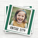 Green Vintage Milestone Birthday Photo Keepsake Napkin<br><div class="desc">Add a touch of nostalgia to your celebration with Vintage Milestone Birthday Photo Keepsake Napkins. Featuring a charming vintage design, these napkins can be personalized with a favourite photo and birthday details, making them a unique and memorable addition to your event. Crafted from high-quality, absorbent material, they are perfect for...</div>