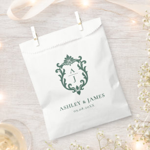 Green Vintage Ornate Crest Wedding Favour Bag