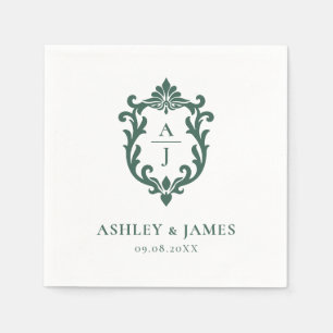 Green Vintage Ornate Crest Wedding Napkin