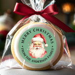 Green Vintage Retro Santa Claus Merry Christmas Classic Round Sticker<br><div class="desc">Celebrate the festive season with our Green Vintage Retro Santa Claus Merry Christmas Classic Round Sticker! This charming sticker features a nostalgic Santa Claus design set against a stylish solid background, combining vintage charm with modern flair. Perfect for adding a festive touch to your Christmas Gifts and Holiday packaging. Personalize...</div>