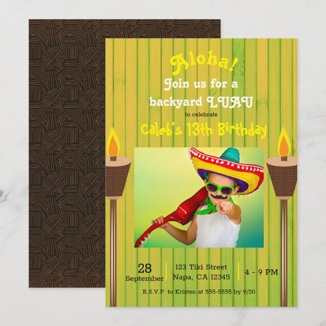 Green Vintage Retro Summer Party Luau Birthday Invitation (Front/Back)