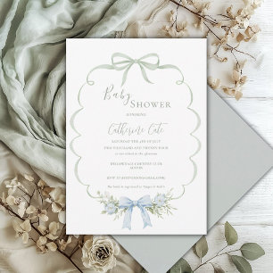 Green Vintage Ribbon Floral Baby Shower Invitation