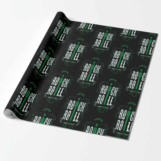 Green Vintage Rock And Roll  Wrapping Paper (Unrolled)