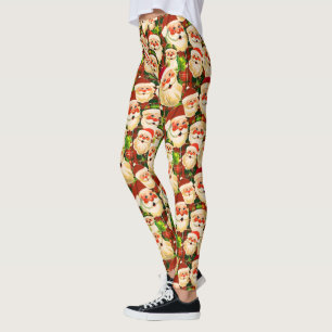 Green Vintage Santa Claus Tartan Plaid Christmas Leggings