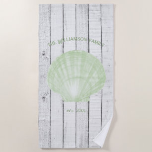 Green Vintage Scallop Shell Beach Towel