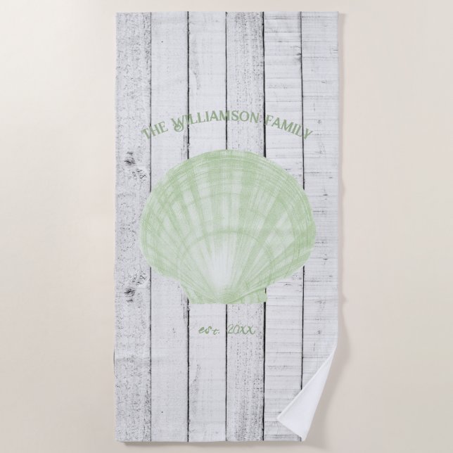 Green Vintage Scallop Shell Beach Towel (Front)