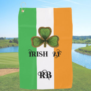 Green Vintage Shamrock Irish AF St Patrick's Day Golf Towel