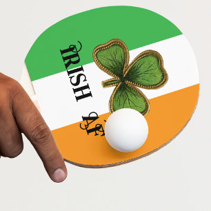 Green Vintage Shamrock Irish AF St Patrick's Day Ping Pong Paddle