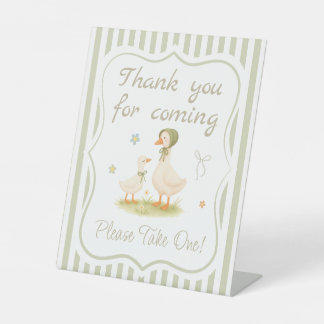 Green Vintage Silly Goose Baby Shower Favour Pedestal Sign
