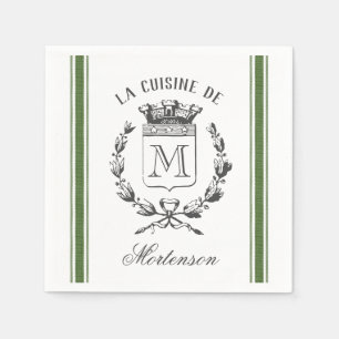 Green Vintage Style French Sack Custom Monogram Napkin