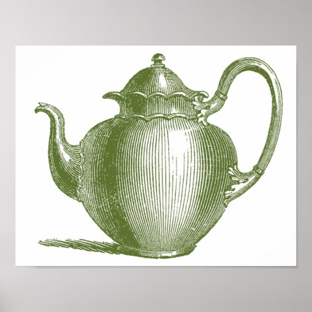 Green Vintage Teapot Tea Pot Kitchen Wall Art (Front)