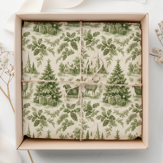Green Vintage Toile Christmas Pattern Tissue Paper (Creator Uploaded)