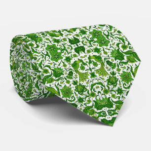 GREEN VINTAGE TROPICAL FOLK ART PRINT TIE