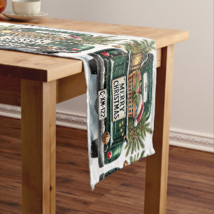 Green Vintage Truck Christmas Decorations Short Table Runner