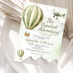 Green Vintage World Adventure Hot Air Balloon Invitation