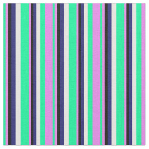 Green, Violet, Black, Midnight Blue & White Lines Fabric