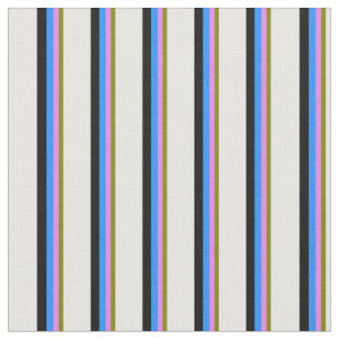 Green, Violet, Blue, Black & White Stripes Fabric