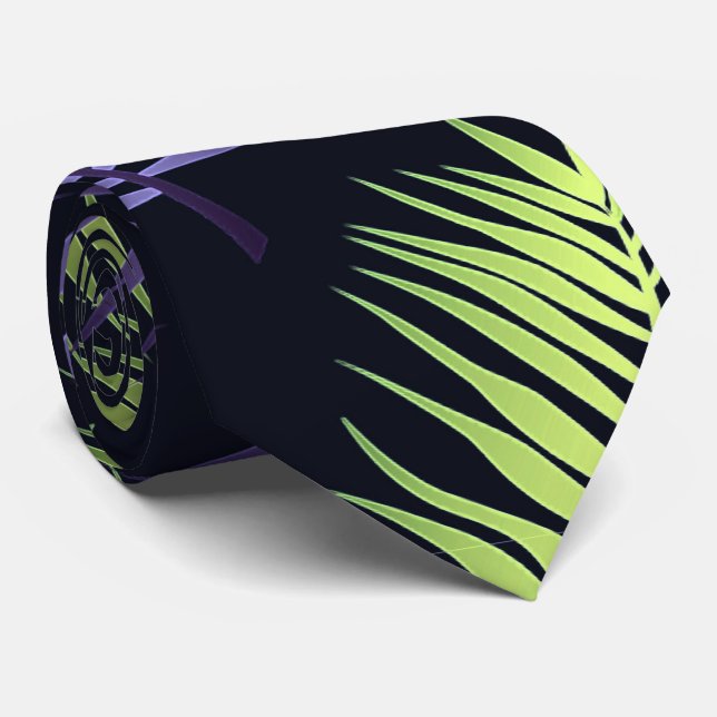Green & Violet Palm Tropical Leaves Pattern Tie (Rolled)