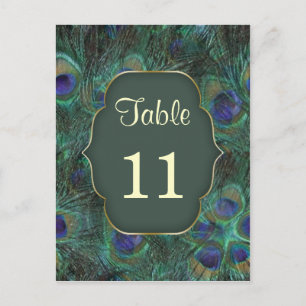 Green violet paon Numéro de table Carte postale