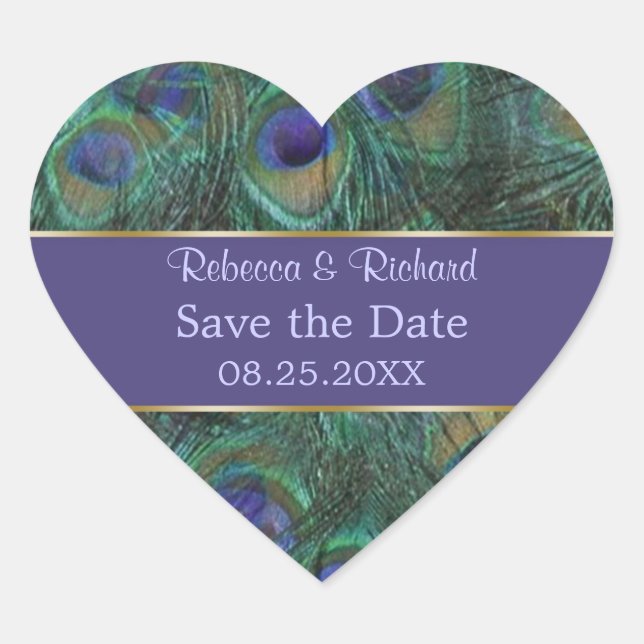Green violet paon Save the Date Sticker (Devant)