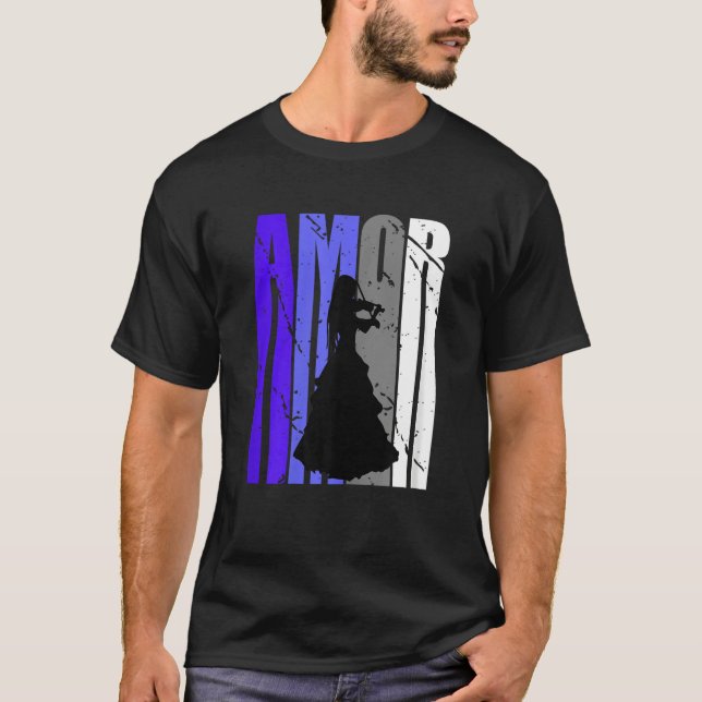 Green Violin Distressed Amor Violinist Inspiration T-Shirt (Front)